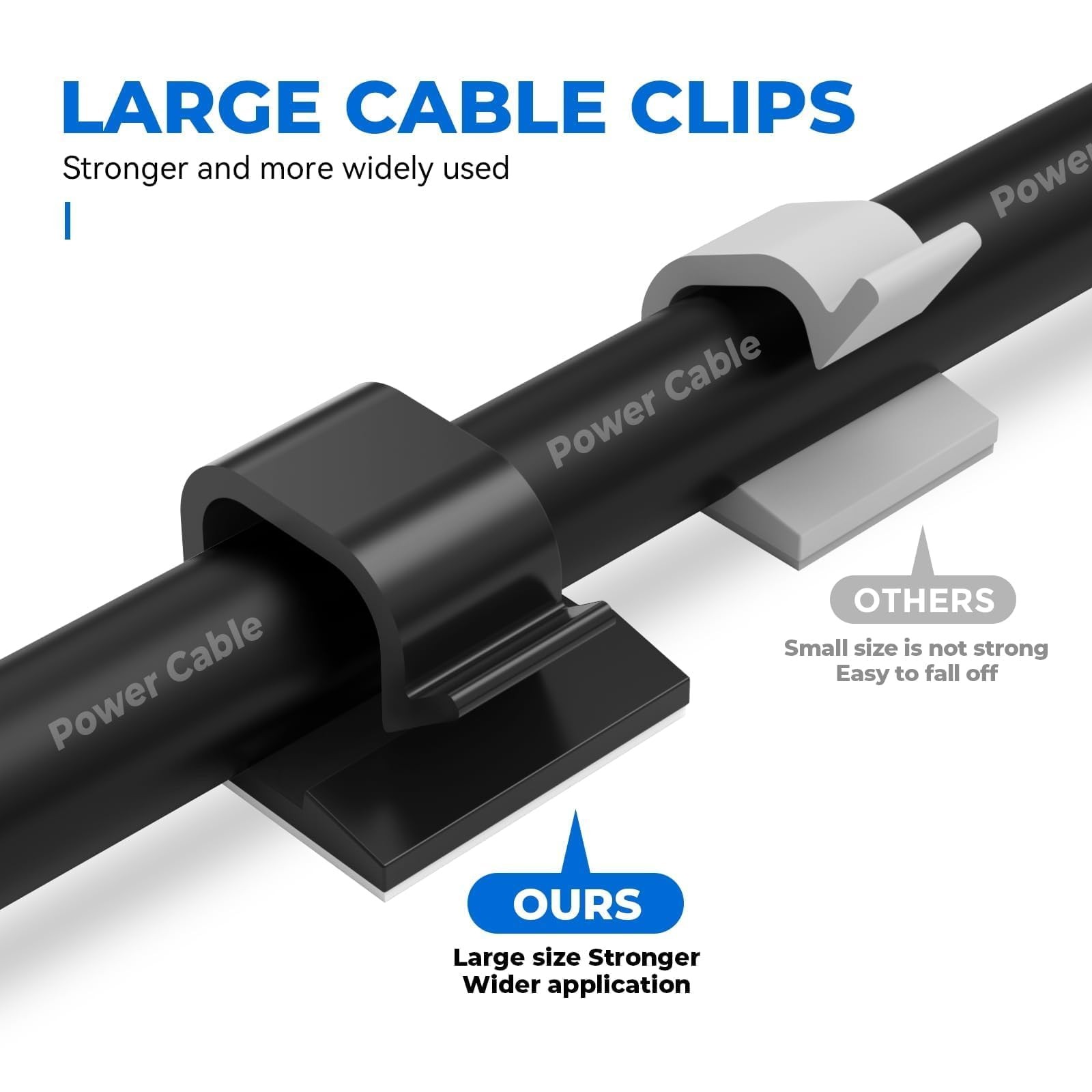 Large Cable Clips 40pcs with Strong Adhesive Tapes,Wire Holder 40PCS, Black