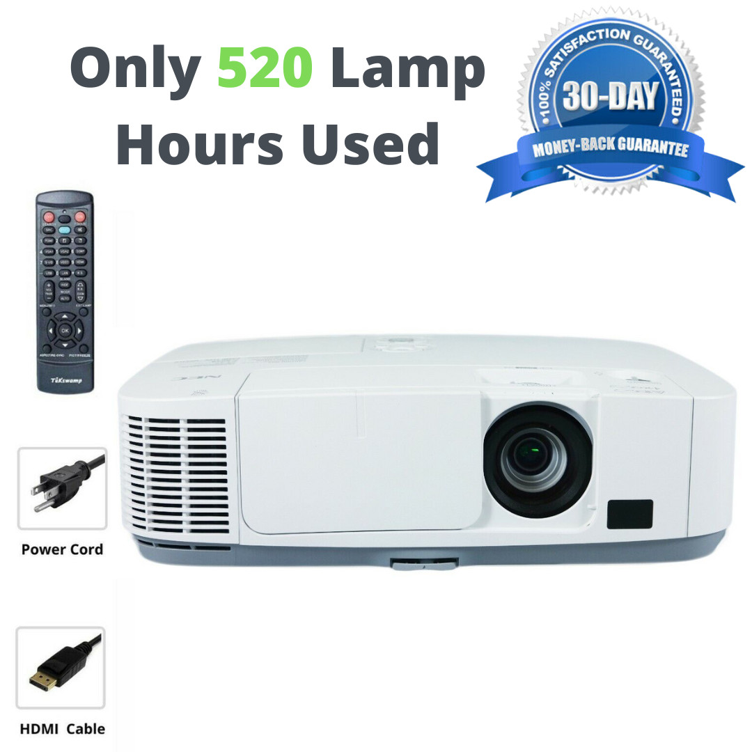 4000 Lumens NEC P401W 3LCD Projector 1080i HD WXGA HDMI - Only 520 Hours Used!