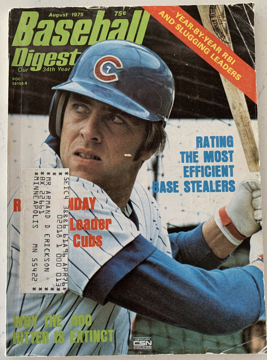 Baseball Digest Magazine August 1975 Rick Monday Chicago Cubs, Nice! (B6)