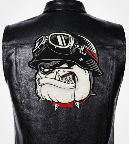 Dog with Helmet patch for bikers, motoclub jacket, Large patch, Back patch