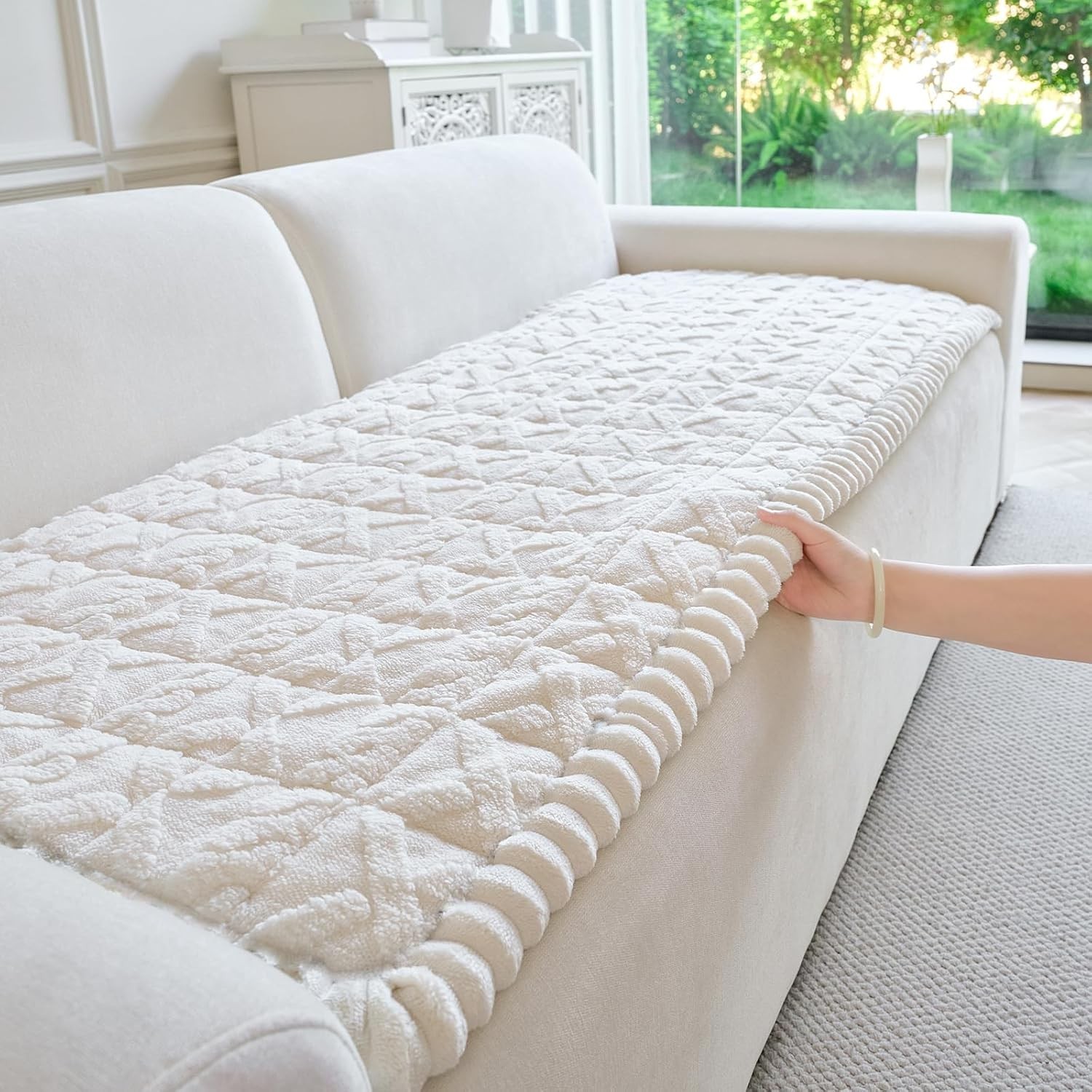 Fuzzy Couch Cover Dogs Washable Non Slip Couch Covers 3 Cushion Sofa Pet