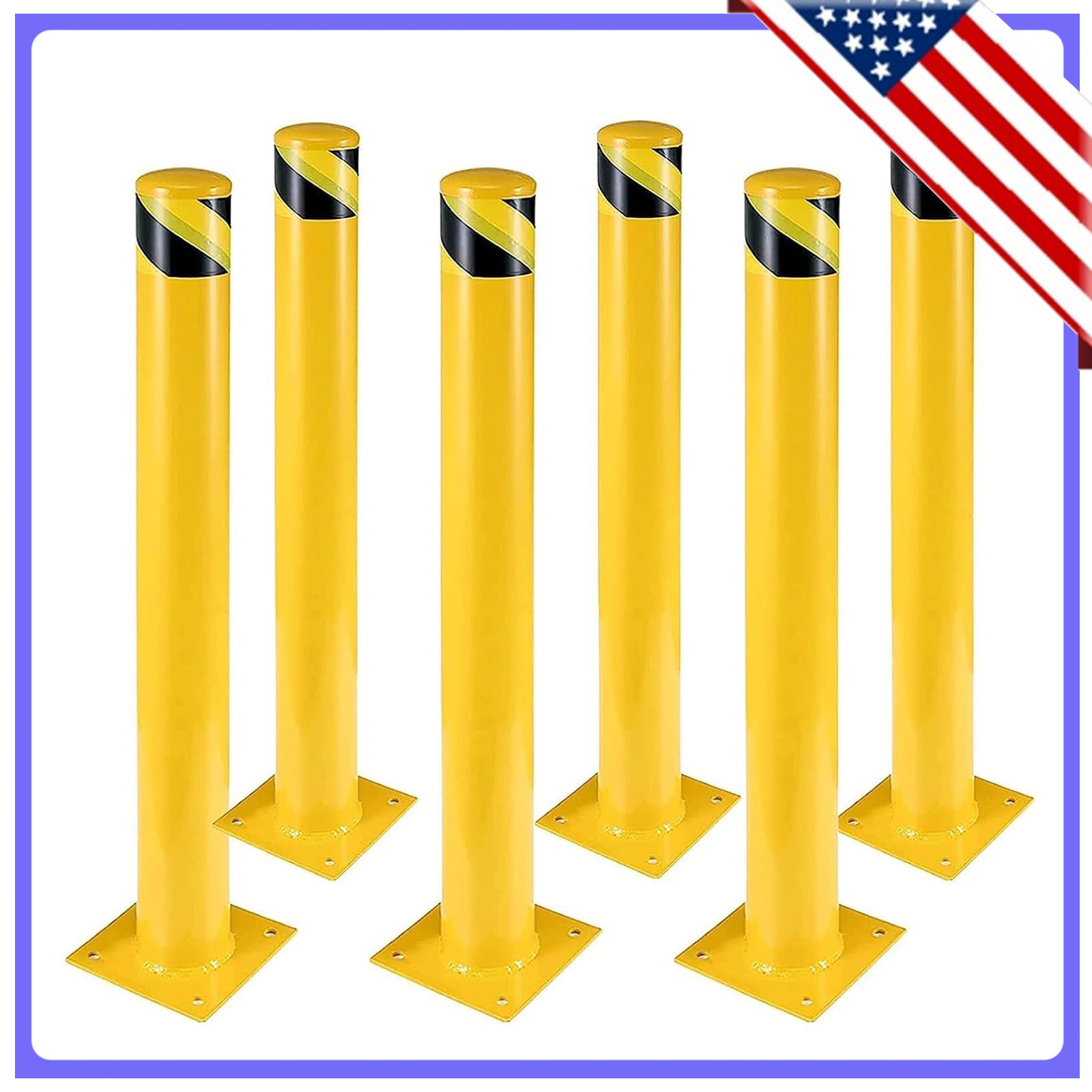 6 Pack Safety Bollard Post 42'' Height Bollards, 4.5'' Diameter Parking Bollard