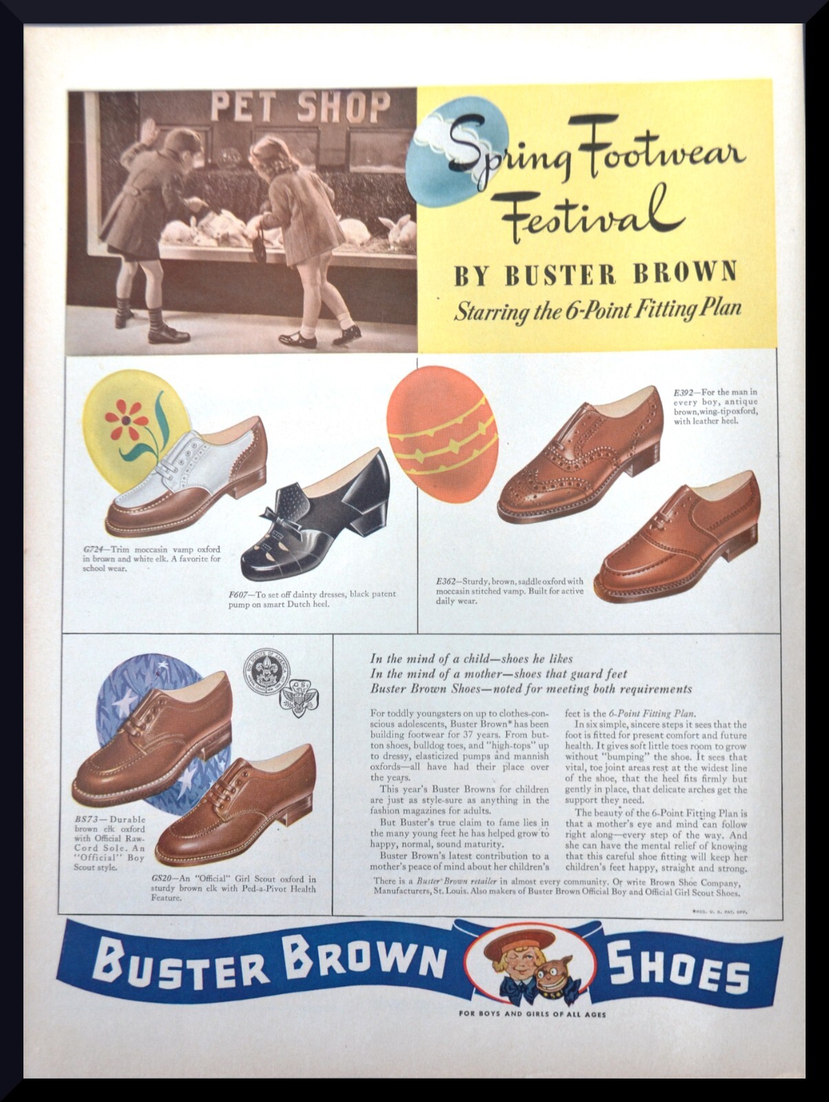 1941 Buster Brown Shoes kids playing feet of the future vintage art print ad