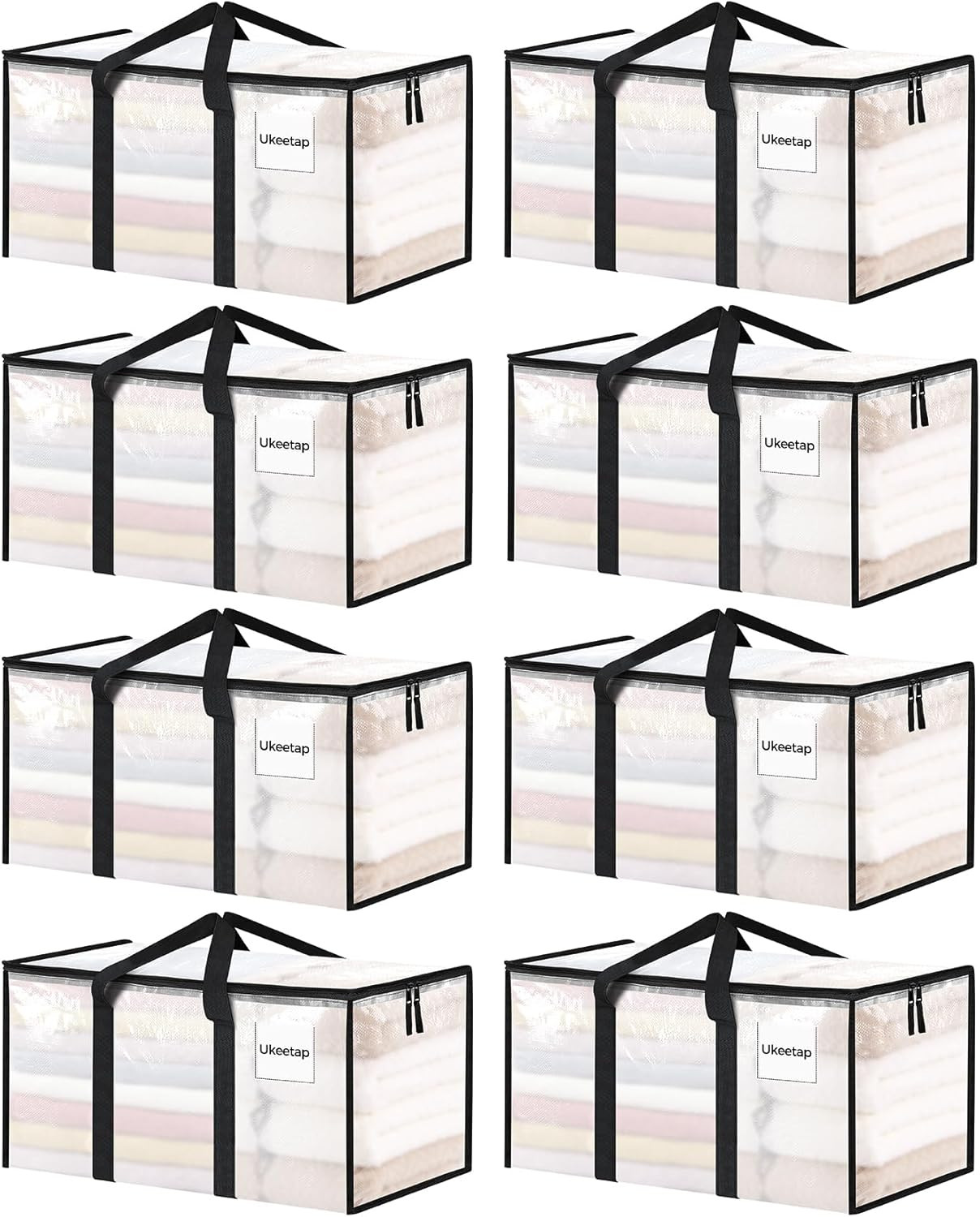 8 Pack Extra Large Heavy Duty Moving Bags, Clear Storage Bins with Lids, Reinfor