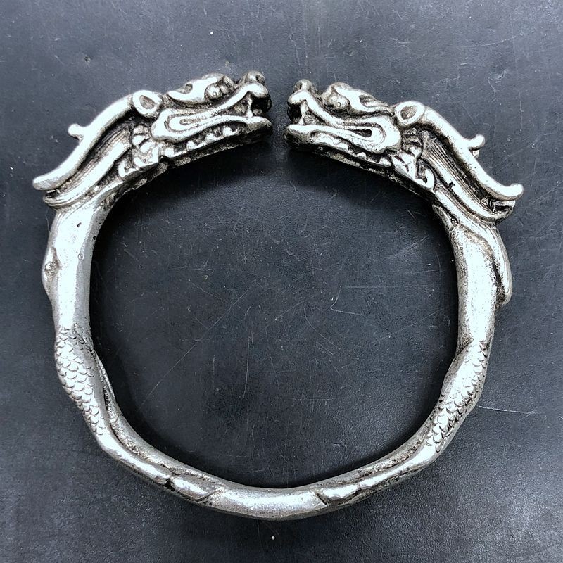 Antique Old Bracelet with Open Solid Dragon Head Bracelet