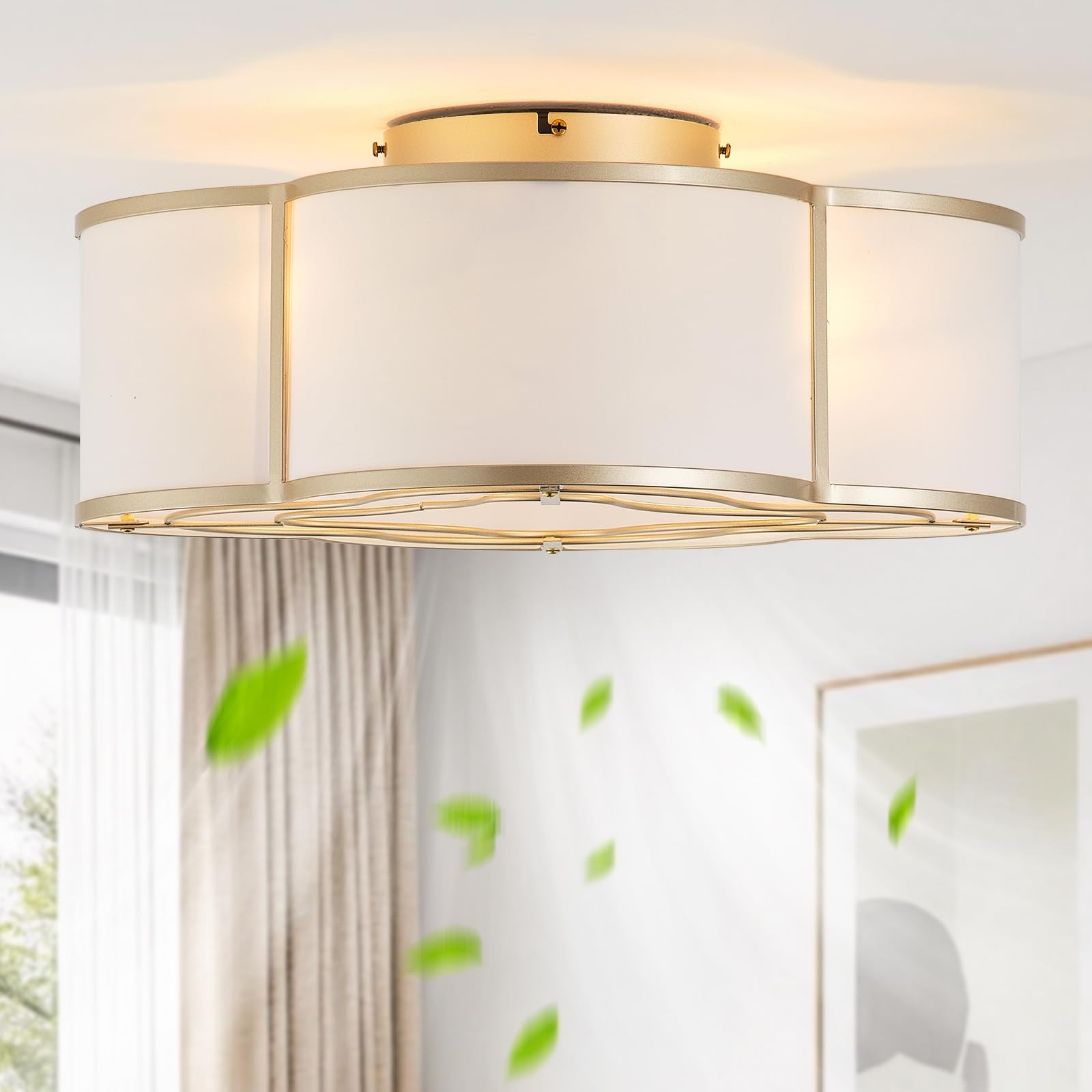 Gryalcy Gold 20" Rattan Ceiling Fan Light