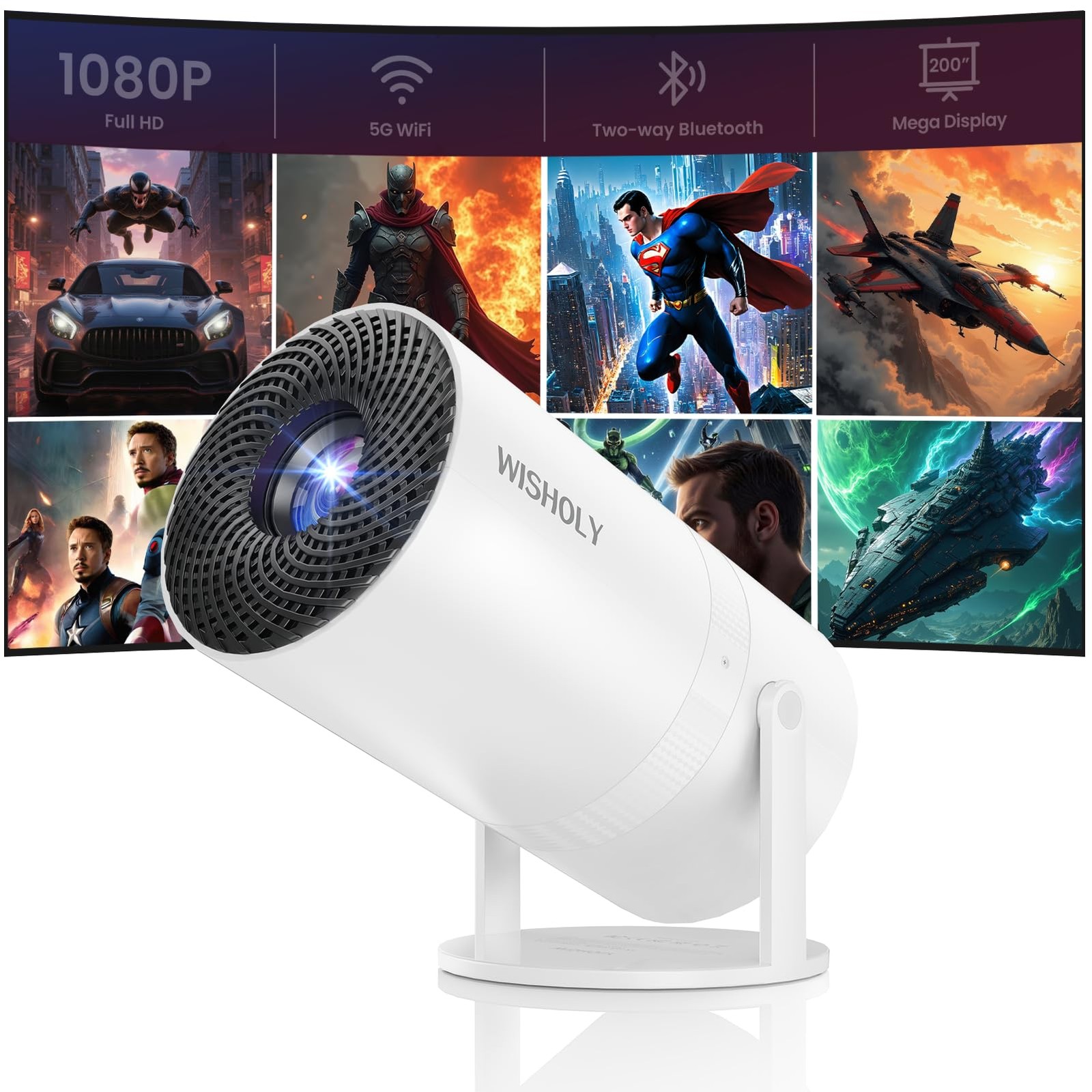 Mini Projector with WiFi and Bluetooth, Portable Movie Projector with 180° Ro...