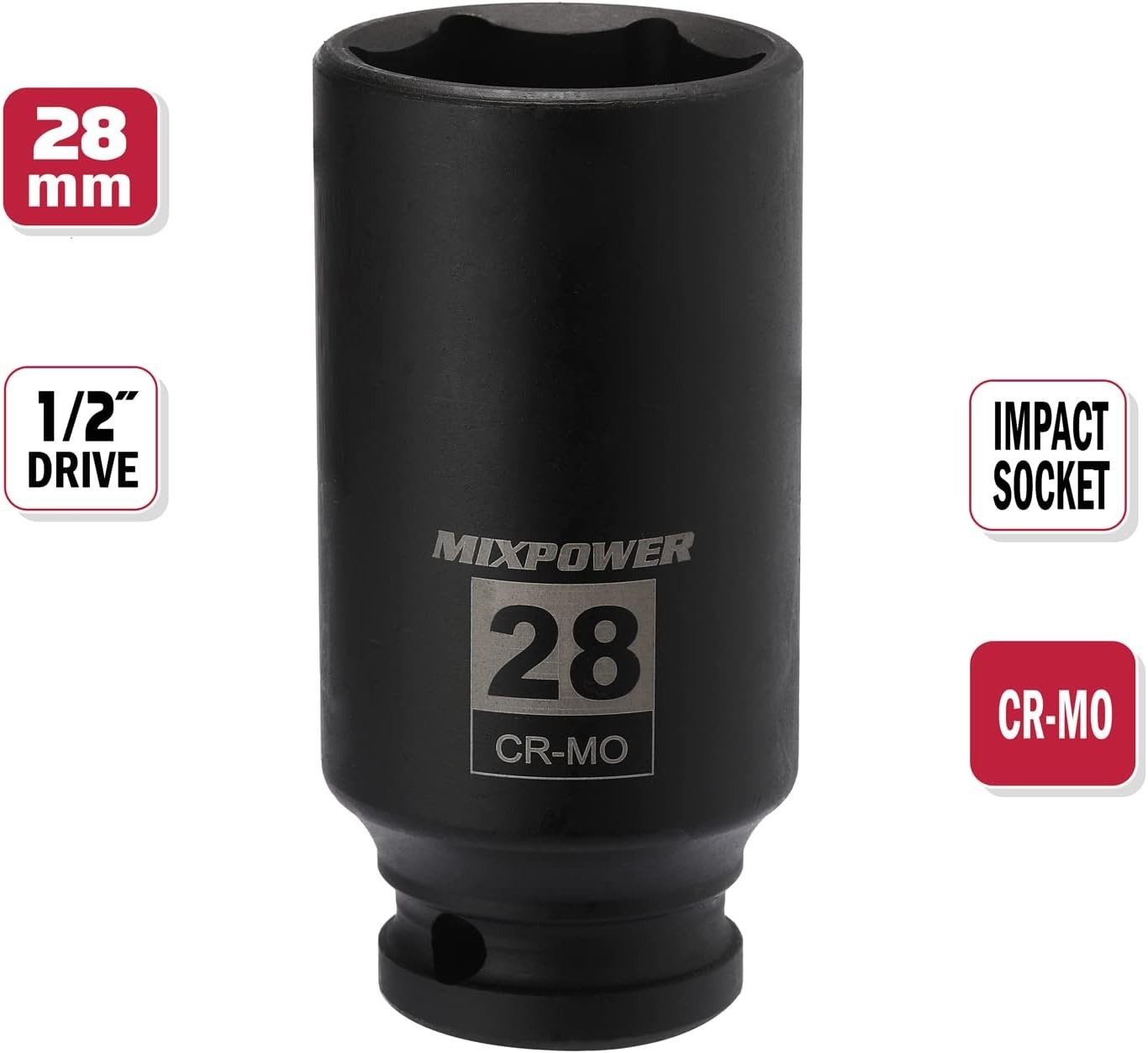28mm 1/2-Inch Drive Socket - CR-MO Steel with 6-Point Design