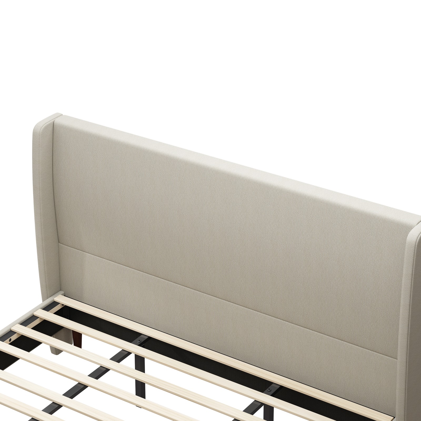 High Headboard Upholstered Bed,Beige, Linen Cloth, Platform Bed