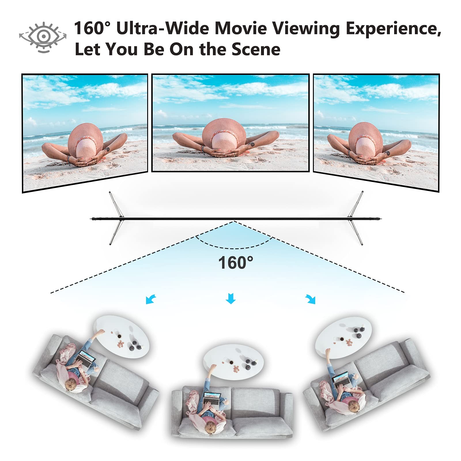 Projector Screen with Stand, 100 inch Portable Foldable Projection Screen wit...