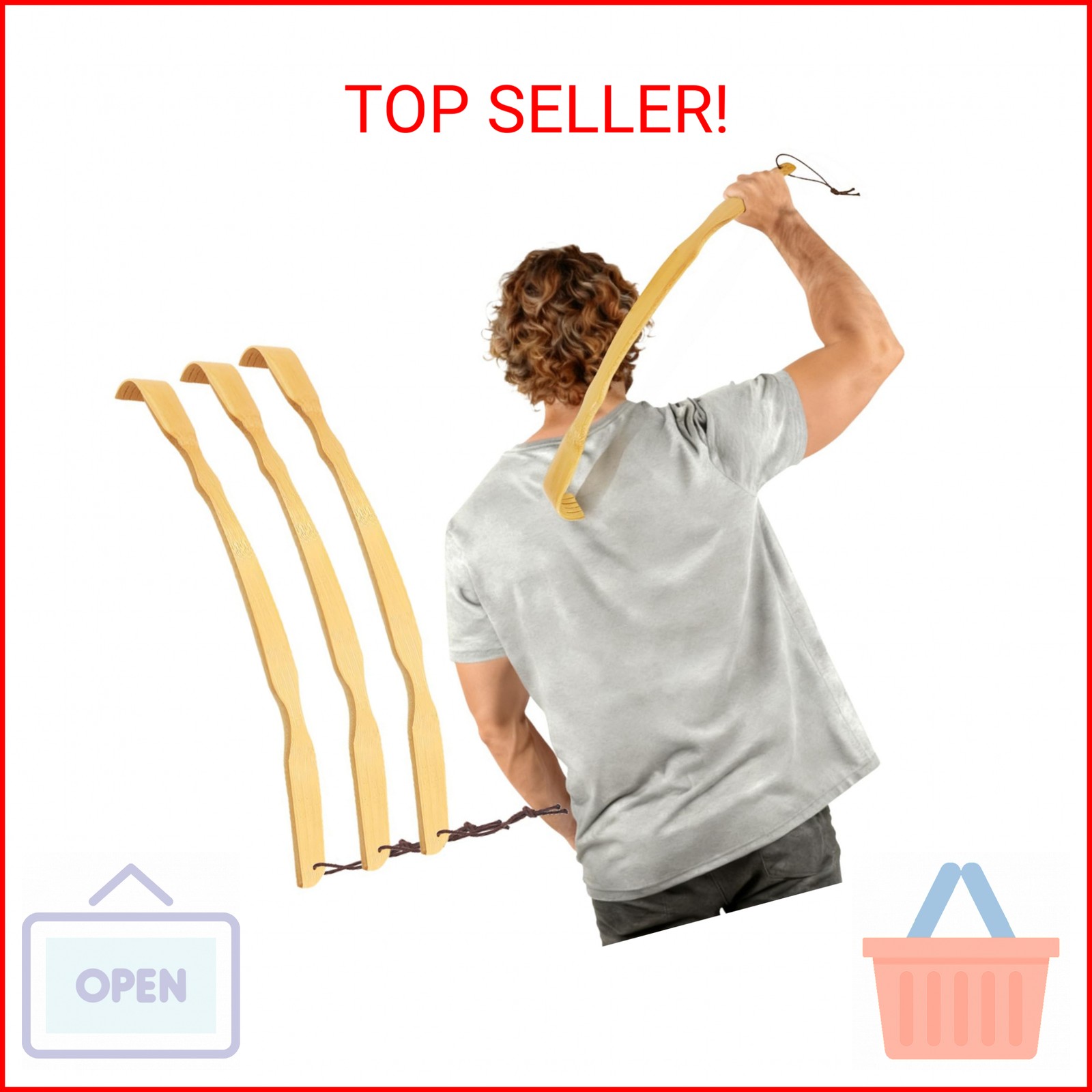 Renook 3 PCS Back Scratcher,17" Strong Sturdy Self-Massager Therapeutic Bamboo W