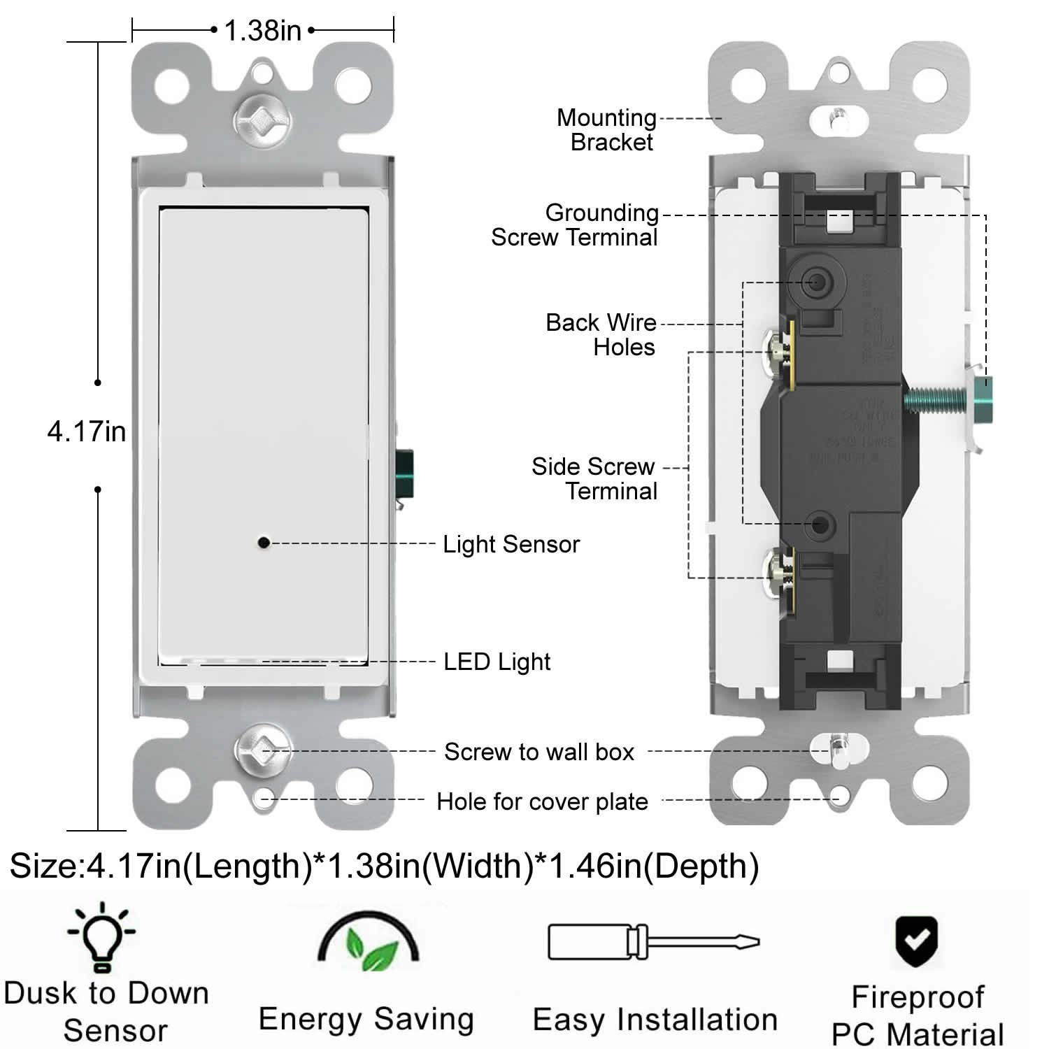2 Pack Illuminated Light Switch,Paddle Rocker Wall Switch with LED Night Light
