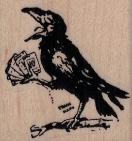 Crow Playing Rook 1 1/2 x 1 1/2" Rubber Stamp, Bird Stamp, Crow Stamp
