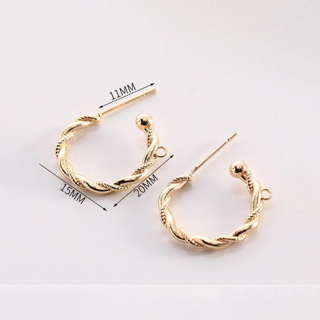 2Pairs 18K Gold Plated Brass Stud Half Hoop Earrings Component Connector GZR518