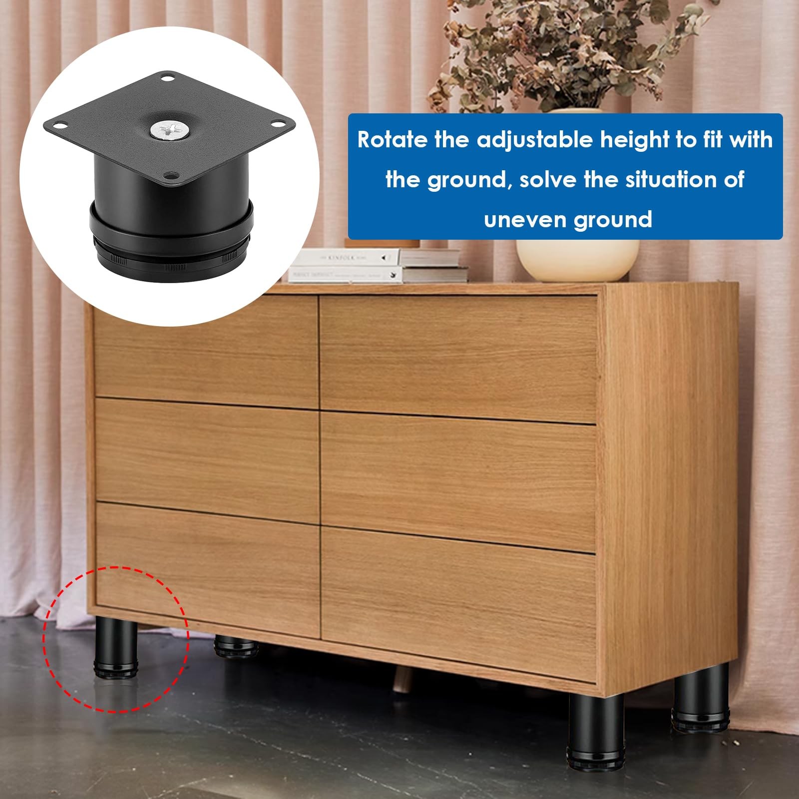 4-Pack 2 Inch Furniture Legs Stainless Steel Adjustable Round Cabinet Legs wi...