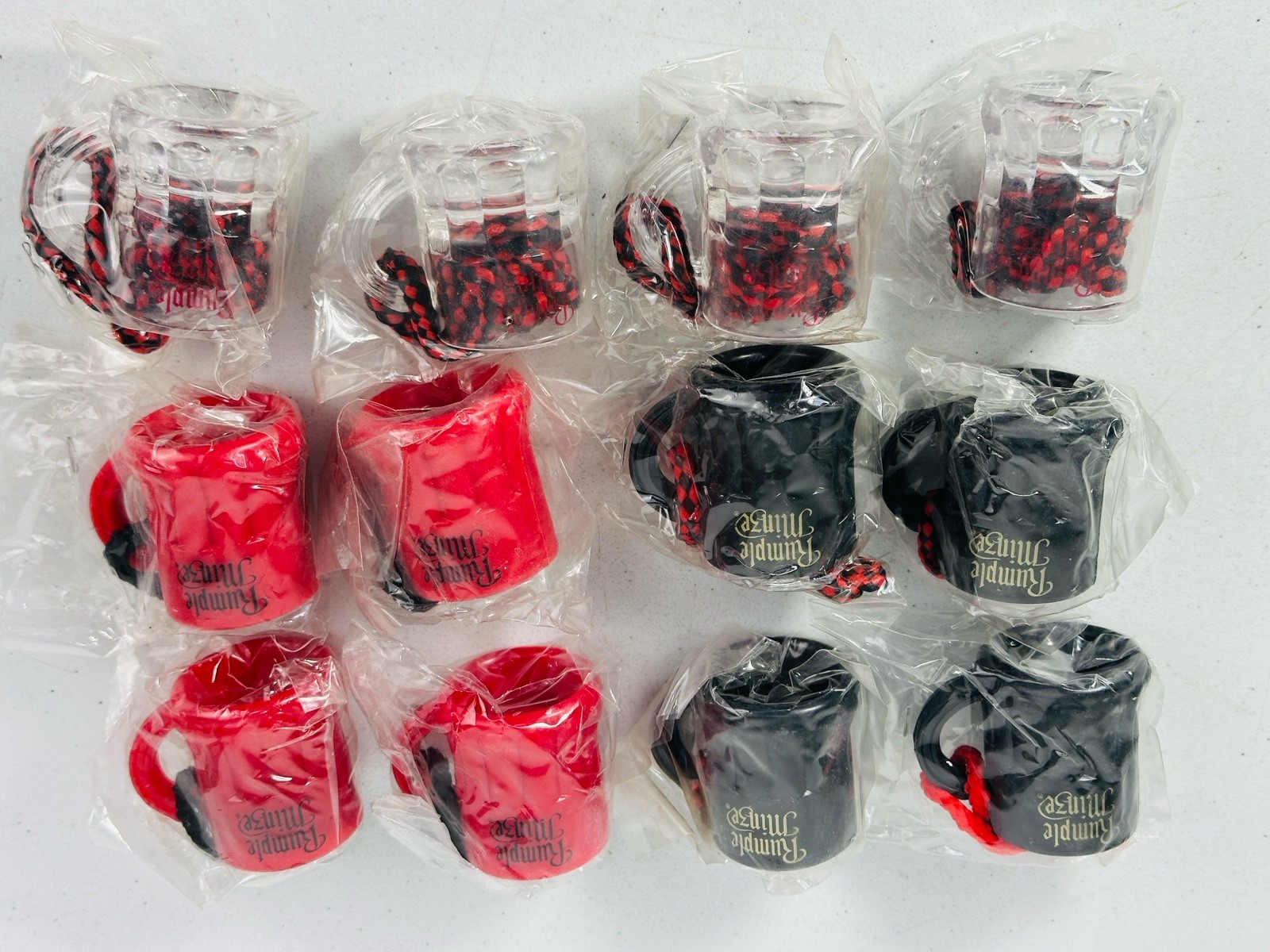 Set Of 12 Black Red Clear RUMPLE MINZE Schnapps Shot Glass Beer Stein NEW BJ