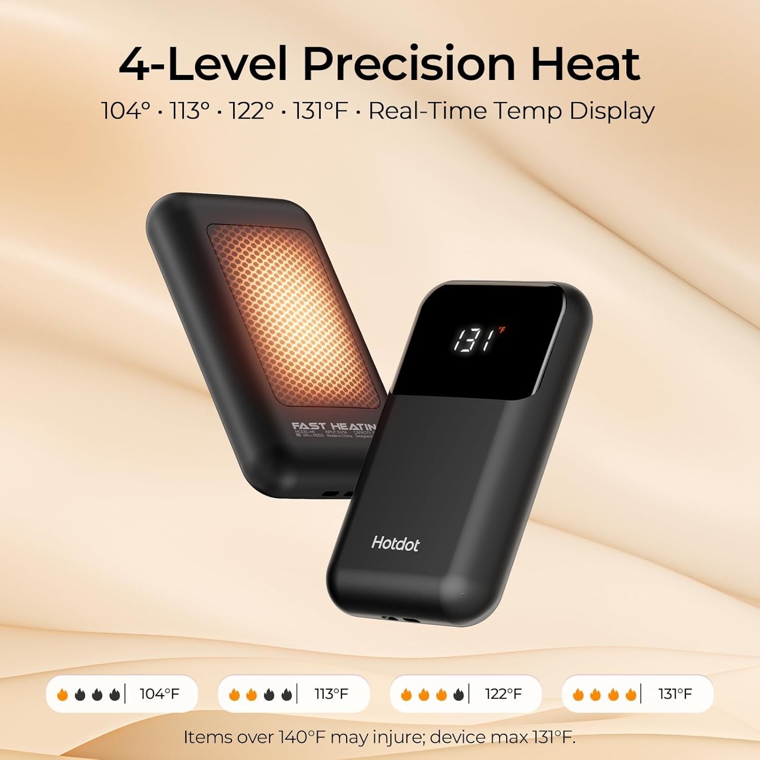 Hotdot Rechargeable Hand Warmers 2-Pack 4 Heat Levels Temp Display Fast Heating