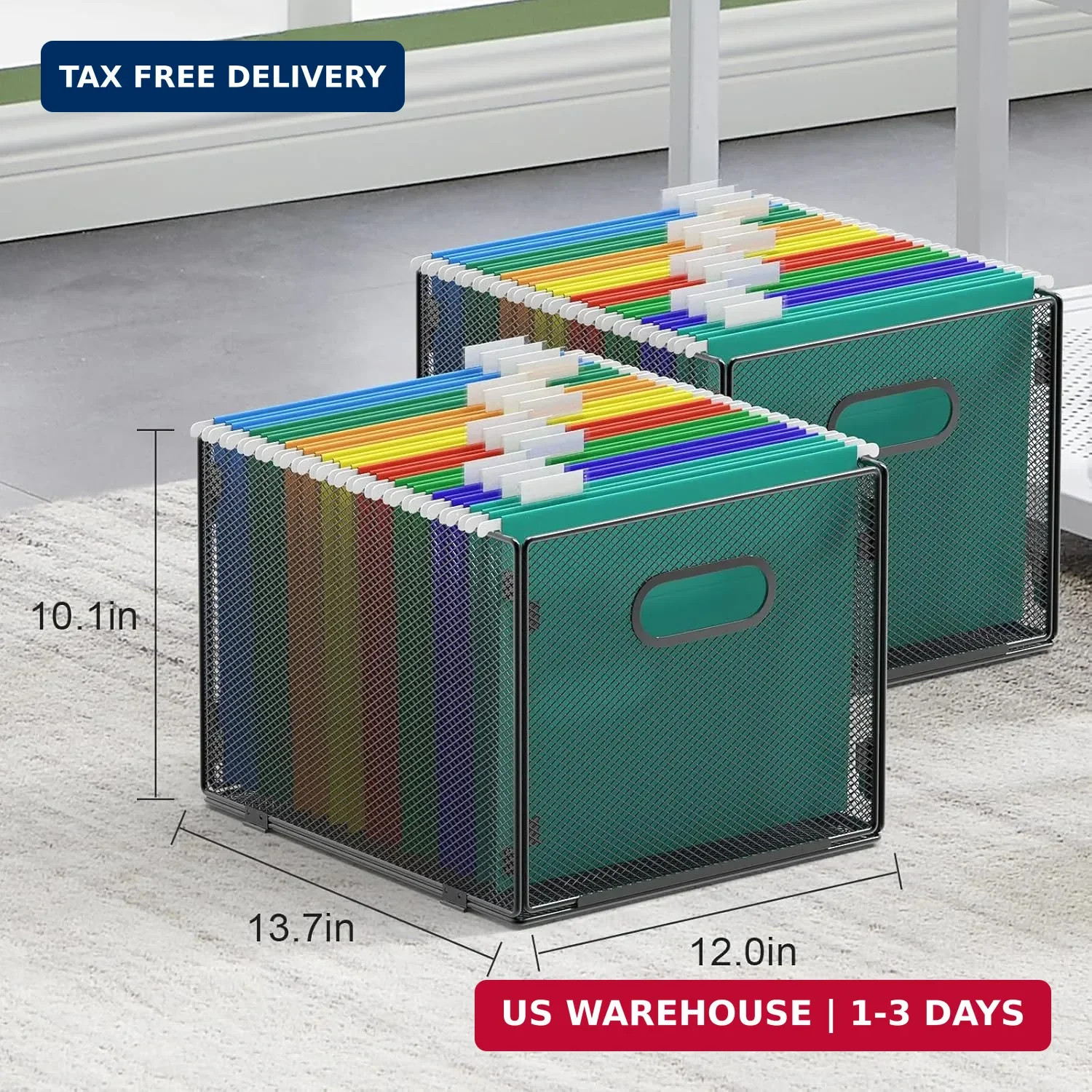 2 Pack Hanging File Organizer, Mesh File Folder Box Filing Box File Cabi