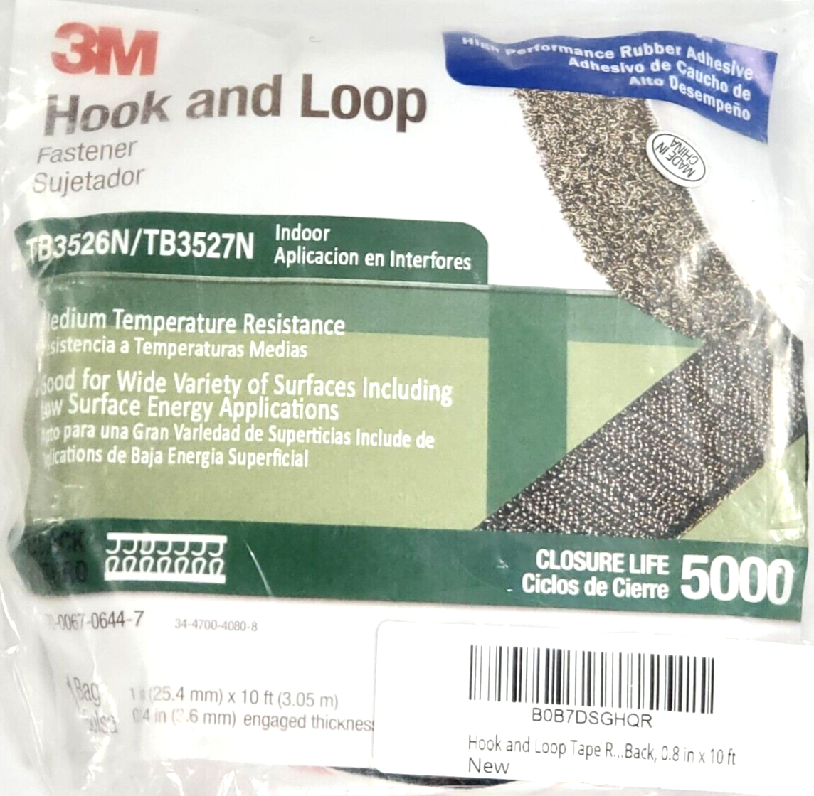 3M Hook and Loop Fastener on a Roll Hook & Loop Tape Self Stick 3/4 x 120" BLACK