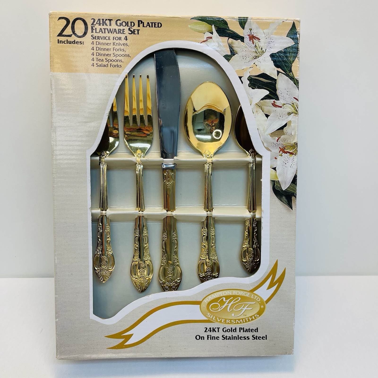 Hampton Forge LTD Silversmiths 24KT Gold Plated Flatware Set 20 PC Service For 4