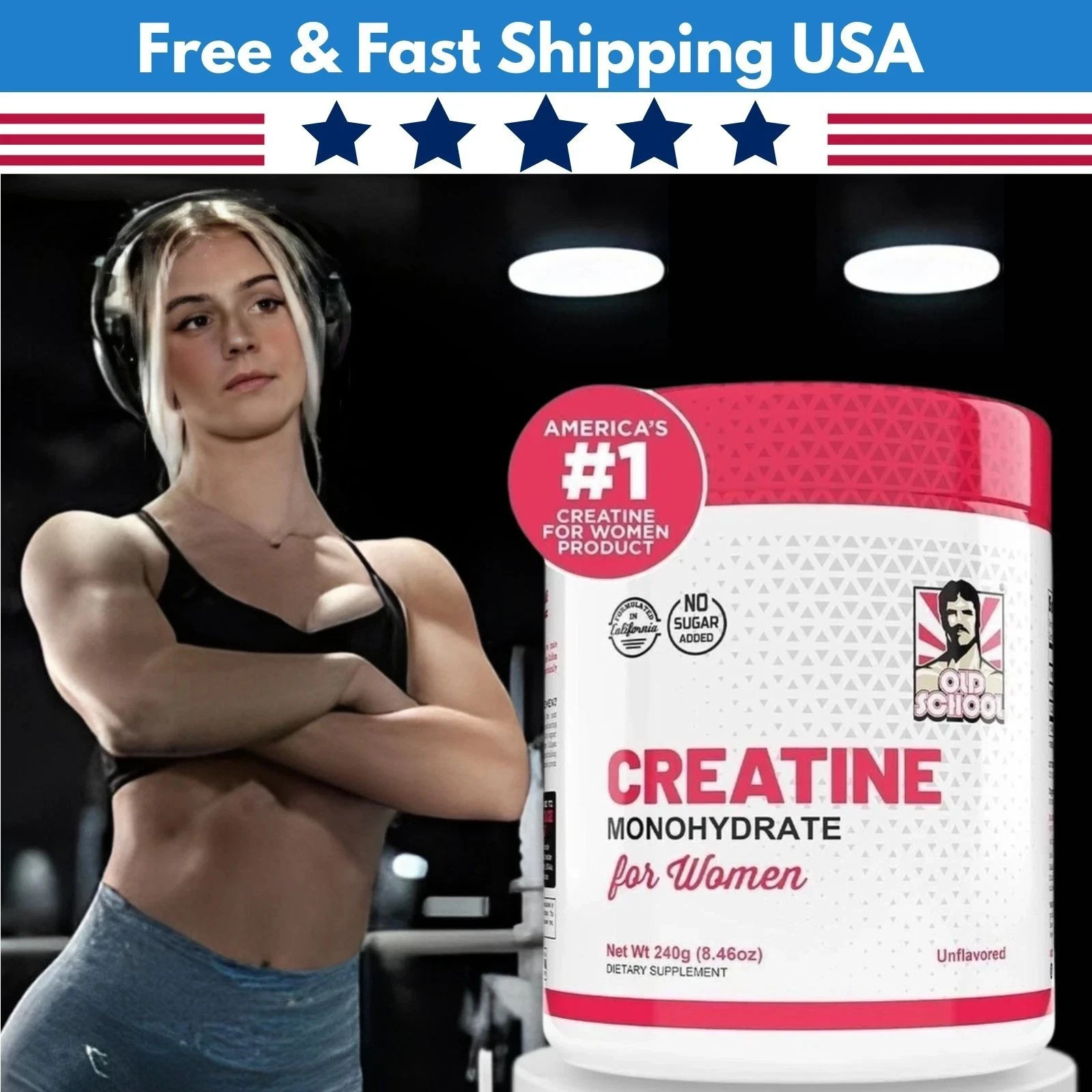 Creatine Monohydrate 5000mg for Women 2g Collagen & 1g BCAA – 240g (30 Servings)