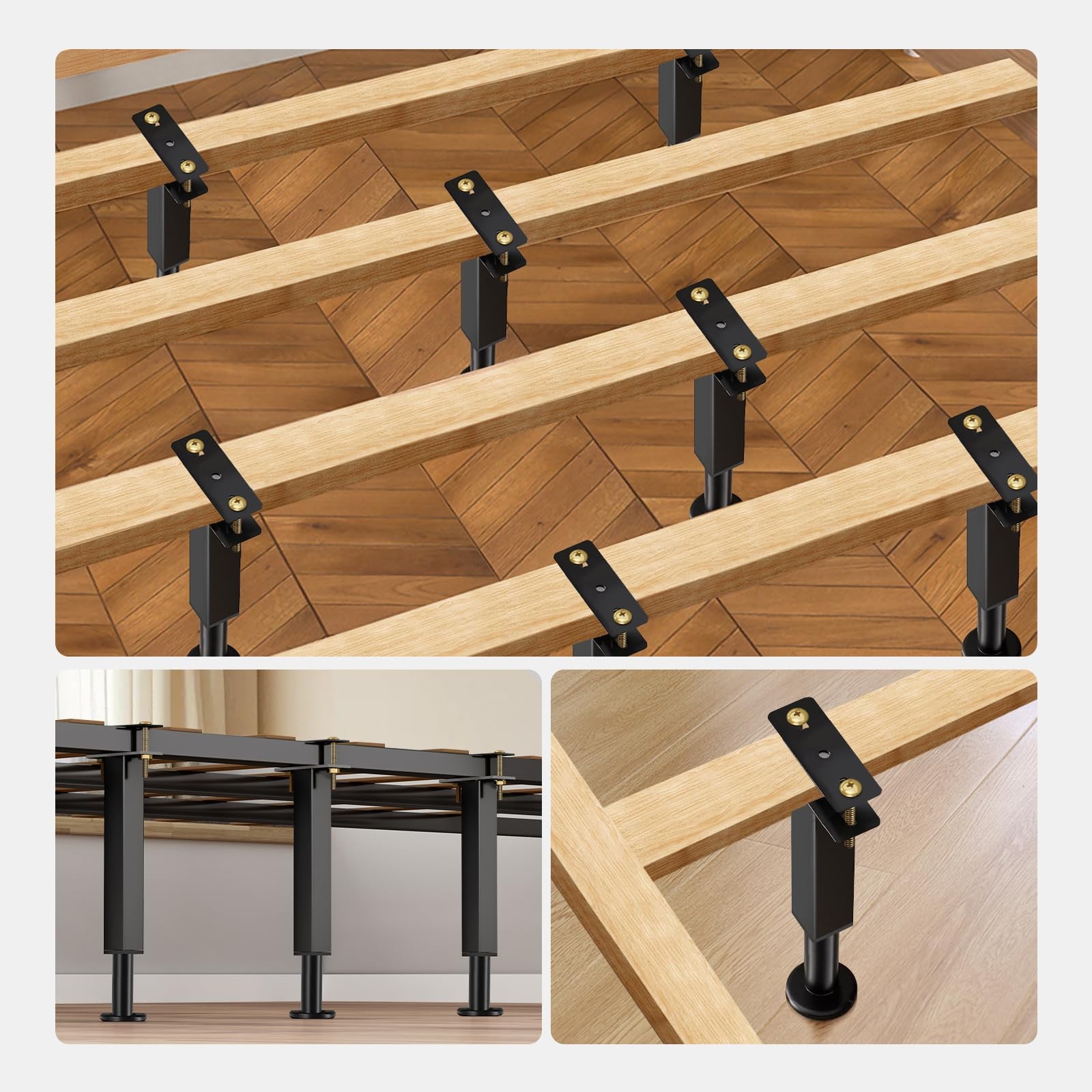 6PCS Adjustable Height Bed Support Legs, Heavy Duty Metal Bed Frame Support L...