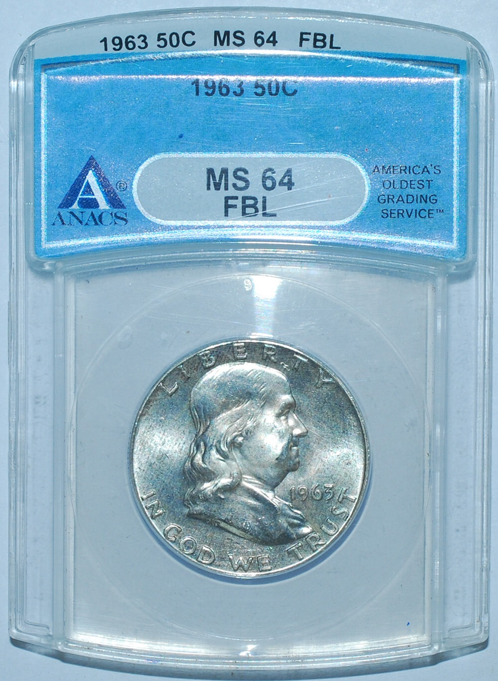 1963 ANACS MS64FBL Full Bell Lines Franklin Half Dollar