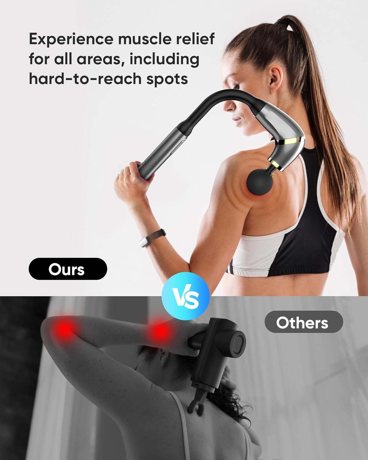 Massage Gun Pro - Extended Handle, 4 Heads, 3 Modes, USB-C Fast Charge