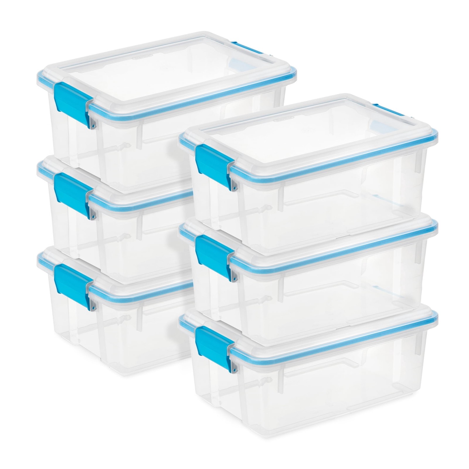 12 Qt Plastic Storage Bin Container Clear Gasket Sealed Box, (6 Pack)