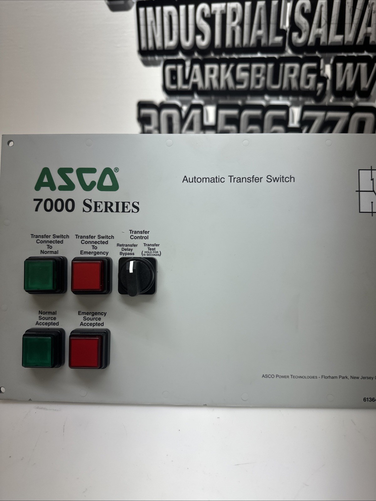 ASCO Automatic Transfer Switch Panel 7000 Series P/N 617589–001 NEW