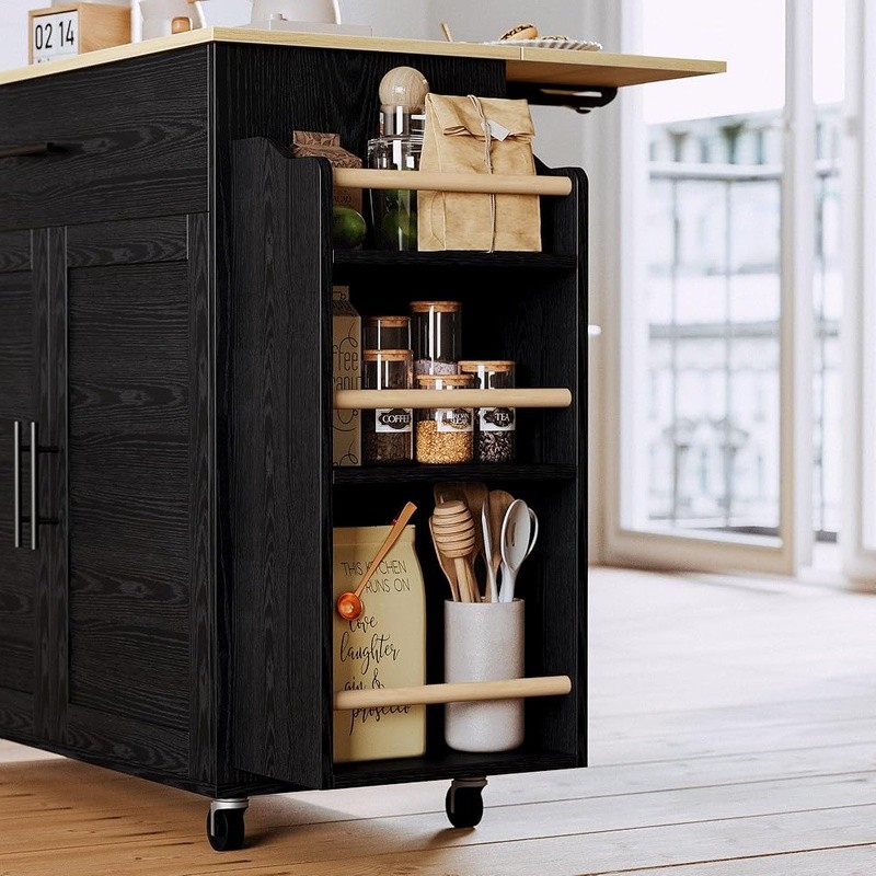 Multifunctional Kitchen Island Drop Leaf Countertop Storage Rolling Cart New