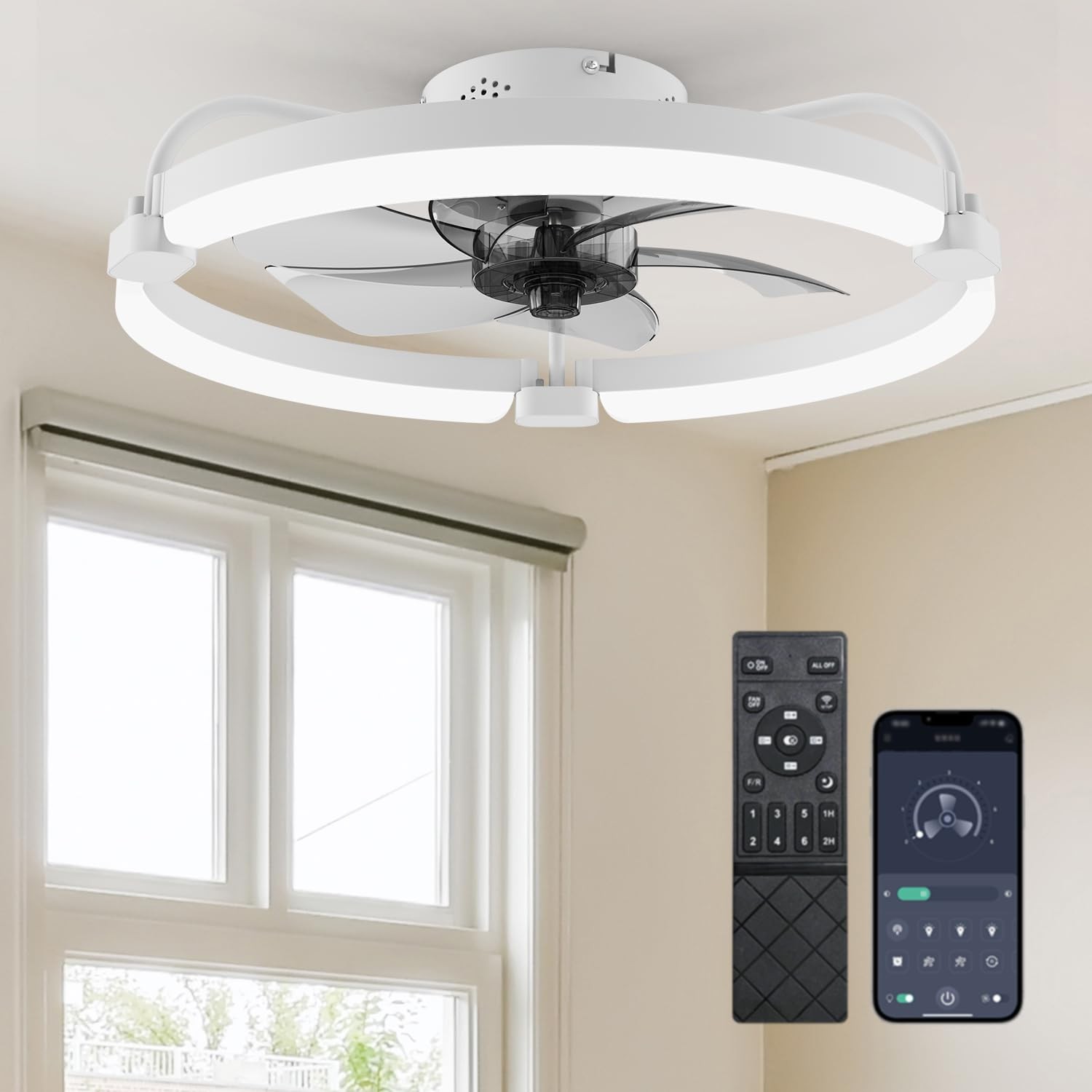 Ceiling Fans with Lights and Remote, 20" Low Profile Ceiling Fan Flush Mount,...
