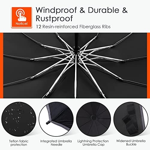 Large Windproof Inverted Umbrella - Compact Reverse Design, Teflon-Coated, Trave