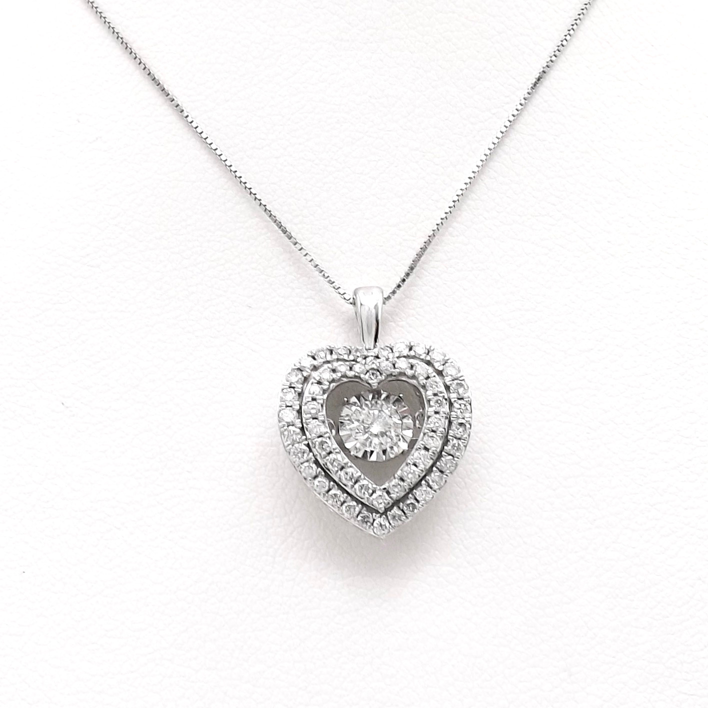 14k White Gold Double Halo Heart Unstoppable Setting Pendant Necklace Diamond