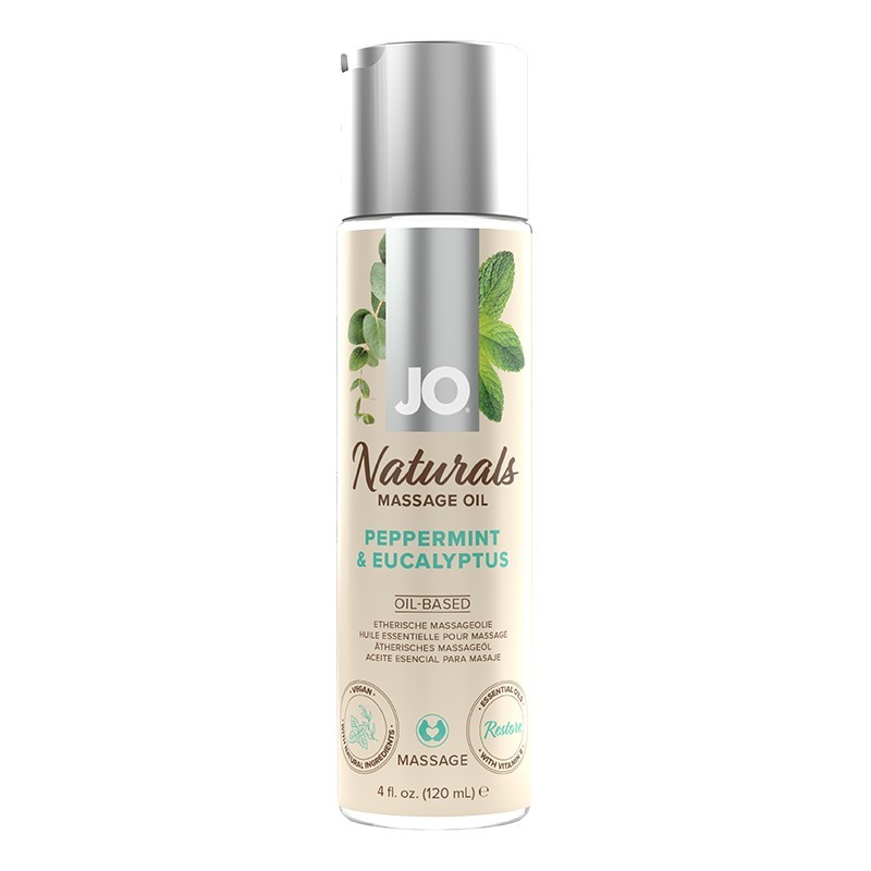 JO Naturals Massage Oil Peppermint and Eucalyptus 4 fluid ounces, New