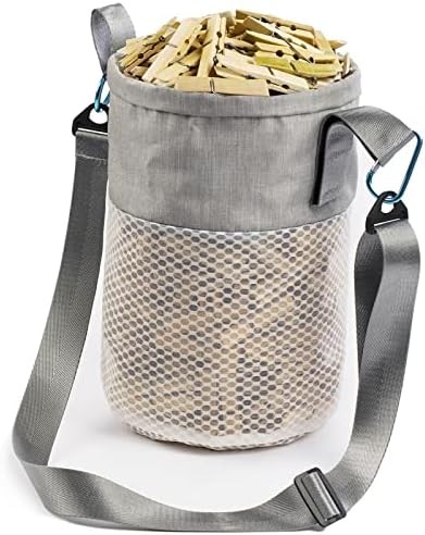 Clothespin Bag for Clothesline Outdoor, Clothes Pin Bag with Shoulder Straps, Dr