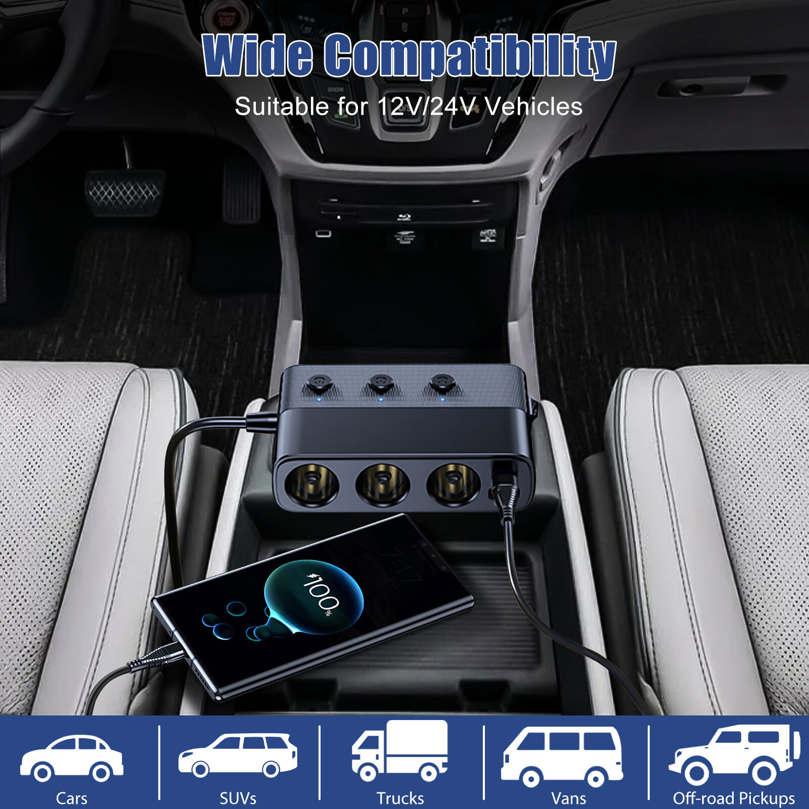 Car Cigarette Lighter Socket Splitter QC 3.0 Dual USB Fast Charger Power Adapter