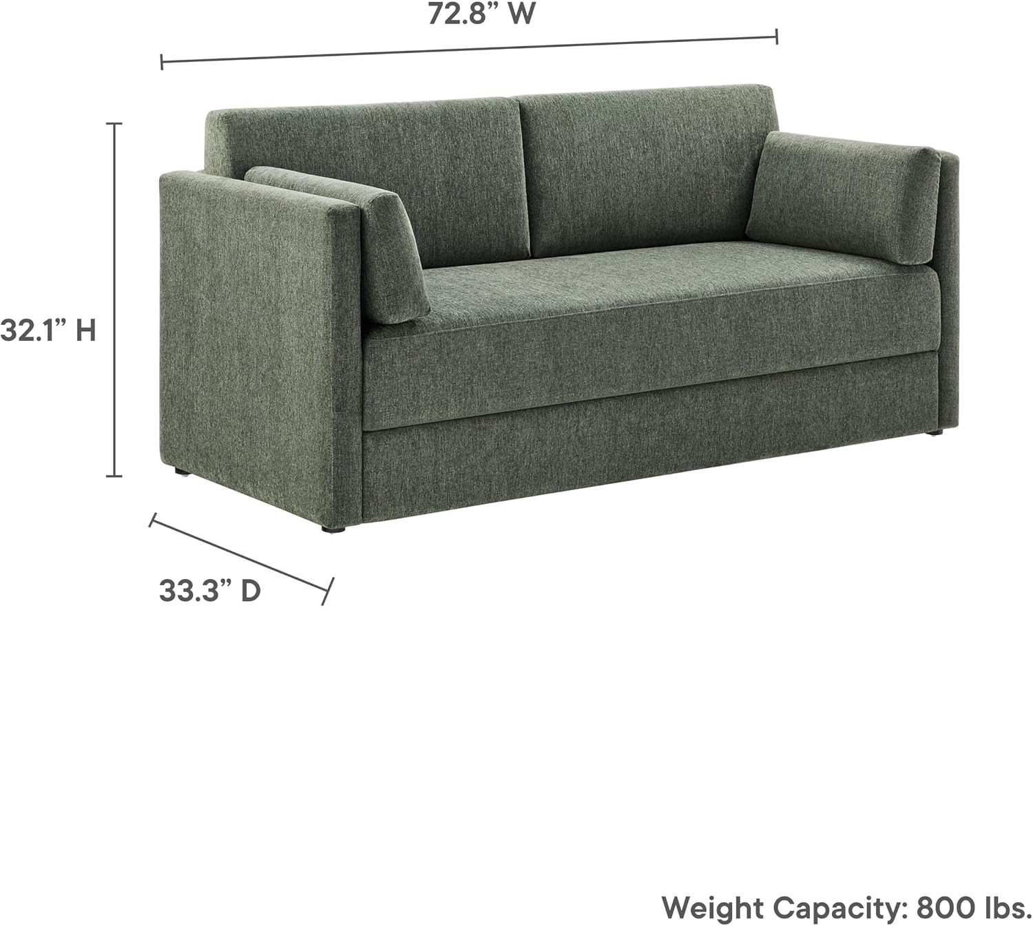 Linden 73 Inch Heathered Chenille Upholstered Sofa in Eucalyptus