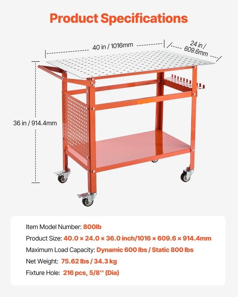 Welding Table 40"x24" Welding Table with 800LBS Static Weight Capacity