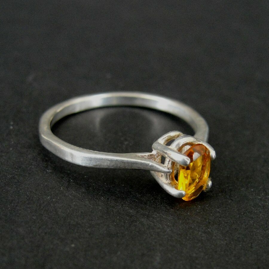Ring Silver Citrine Oval Stone Band Sterling 925 Size 6 Ring Band