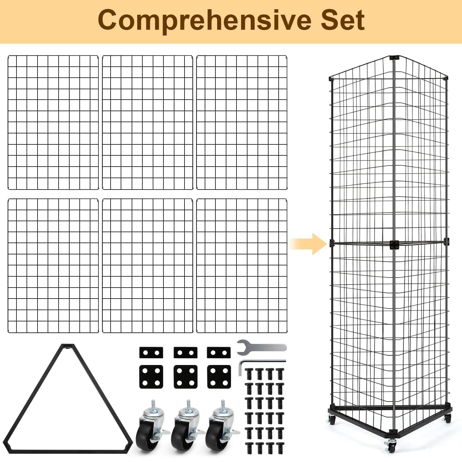 Triangular Gridwall Panel Display Stand, Black Triangle Wire Grid Tower with ...