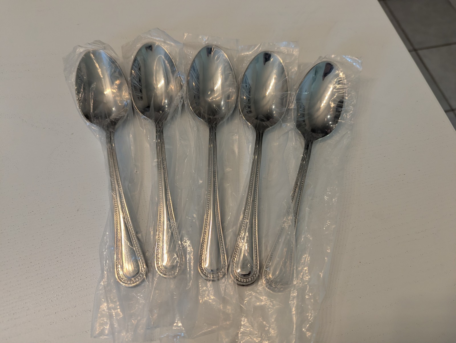 Set of 5 Towle Beaded Stainless SERVING Spoons 8 Inch Vietnam 18/10 NEW