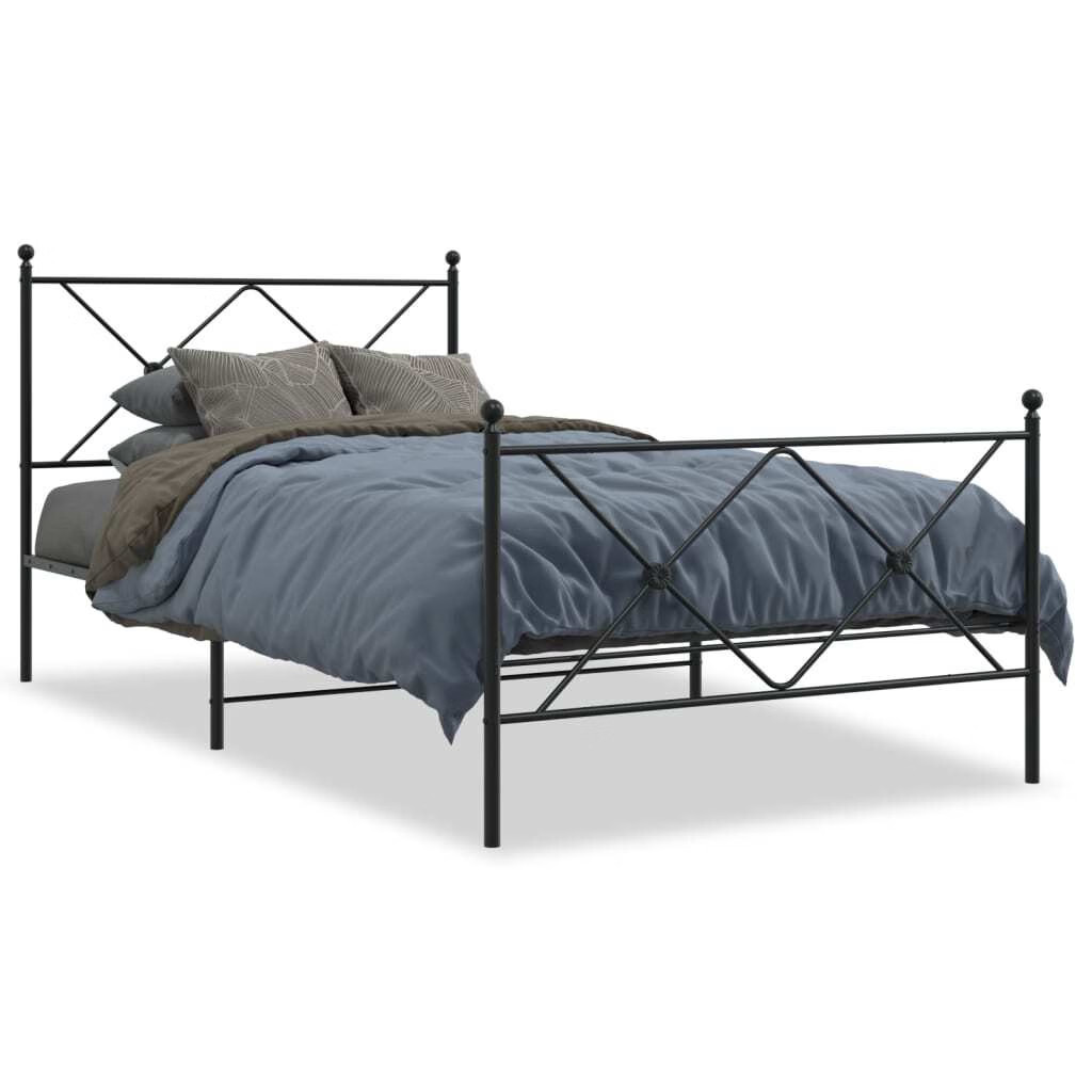 Metal Bed Frame without Mattress with Footboard Black 39.4"x78.7