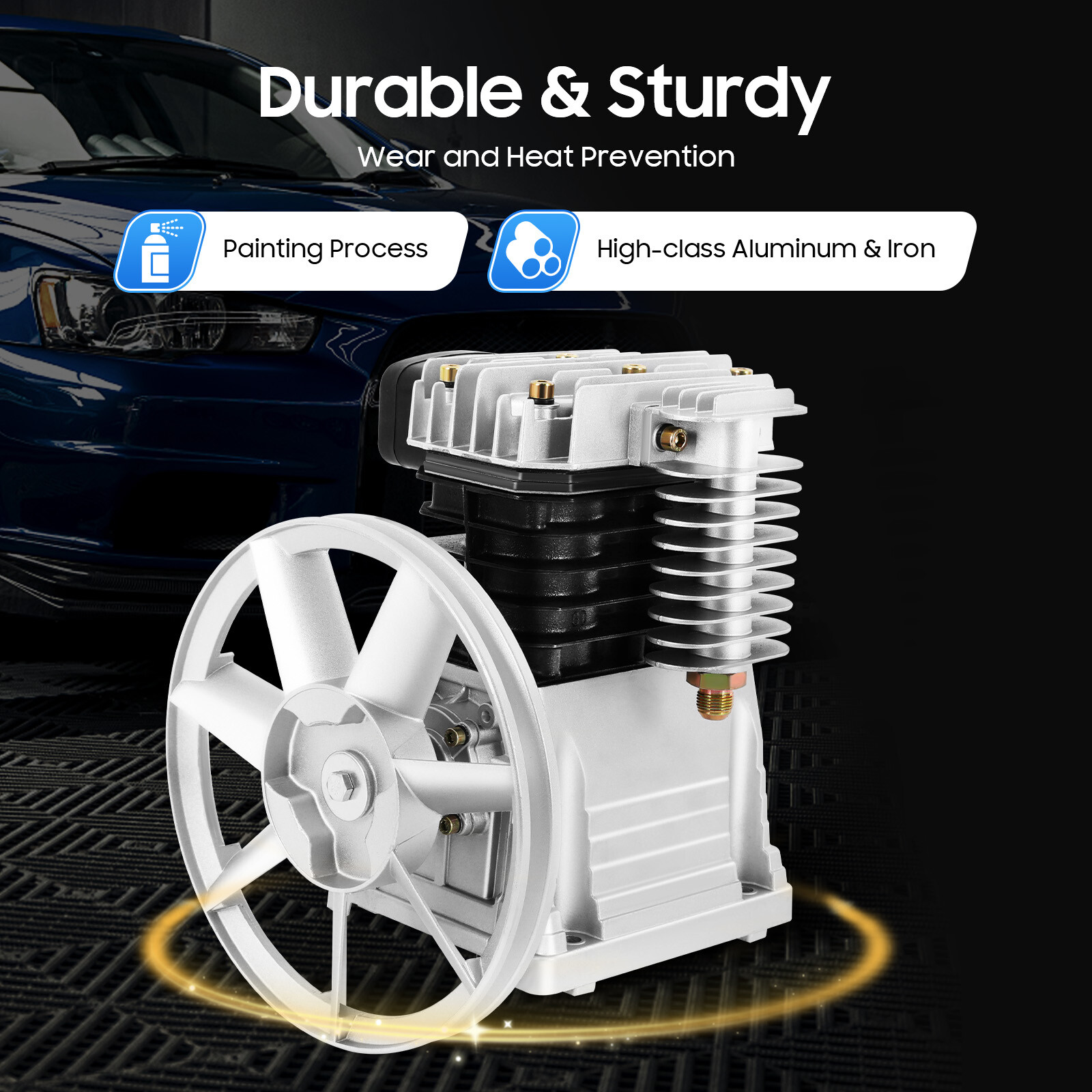Piston 3HP 250L/min Single Stage Twin Cylinder Air Compressor Pump Head