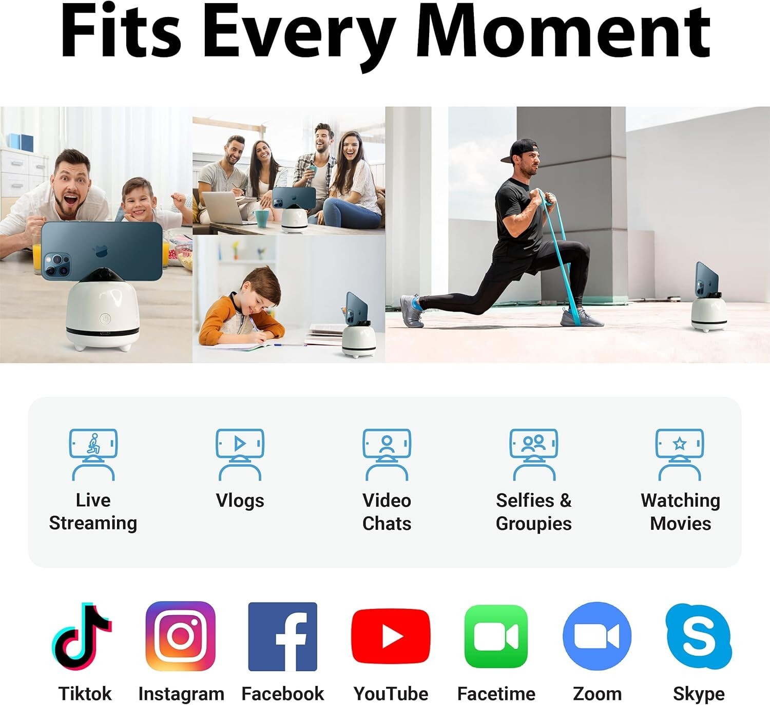 Auto Face Tracking Tripod Holder 360° Rotation Face Body Phone Camera Mounted