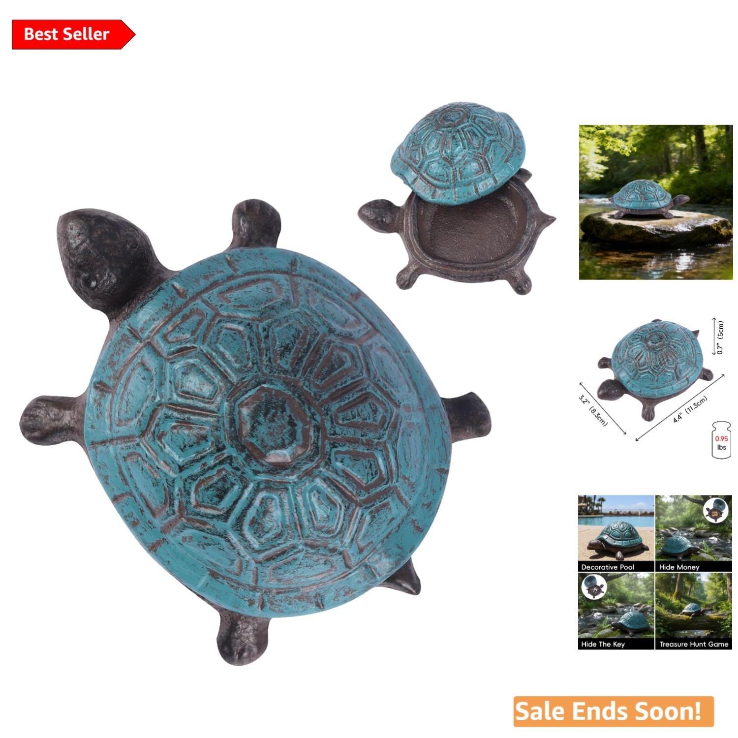 Cast Iron Turtle Key Hider for Outdoors Waterproof Secure Garden Decor Blue