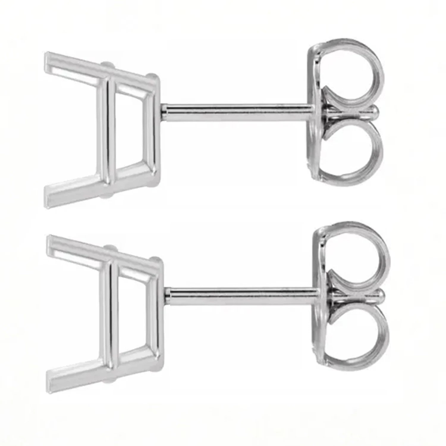 Earring Mountings Sterling Silver Emerald Cut 6 Prong Basket Friction Back -Pair