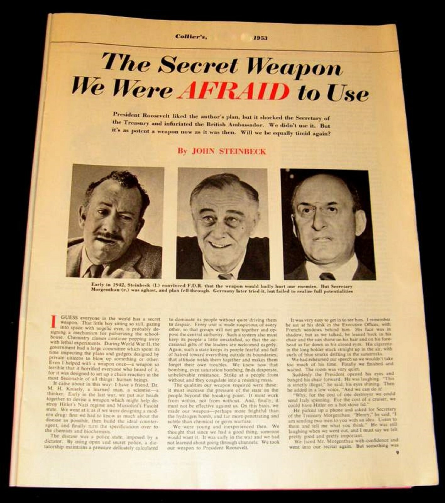JOHN STEINBECK 1953 SECRET WEAPON STORY COUNTERFEIT MONEY WORLD WAR II COLD WAR