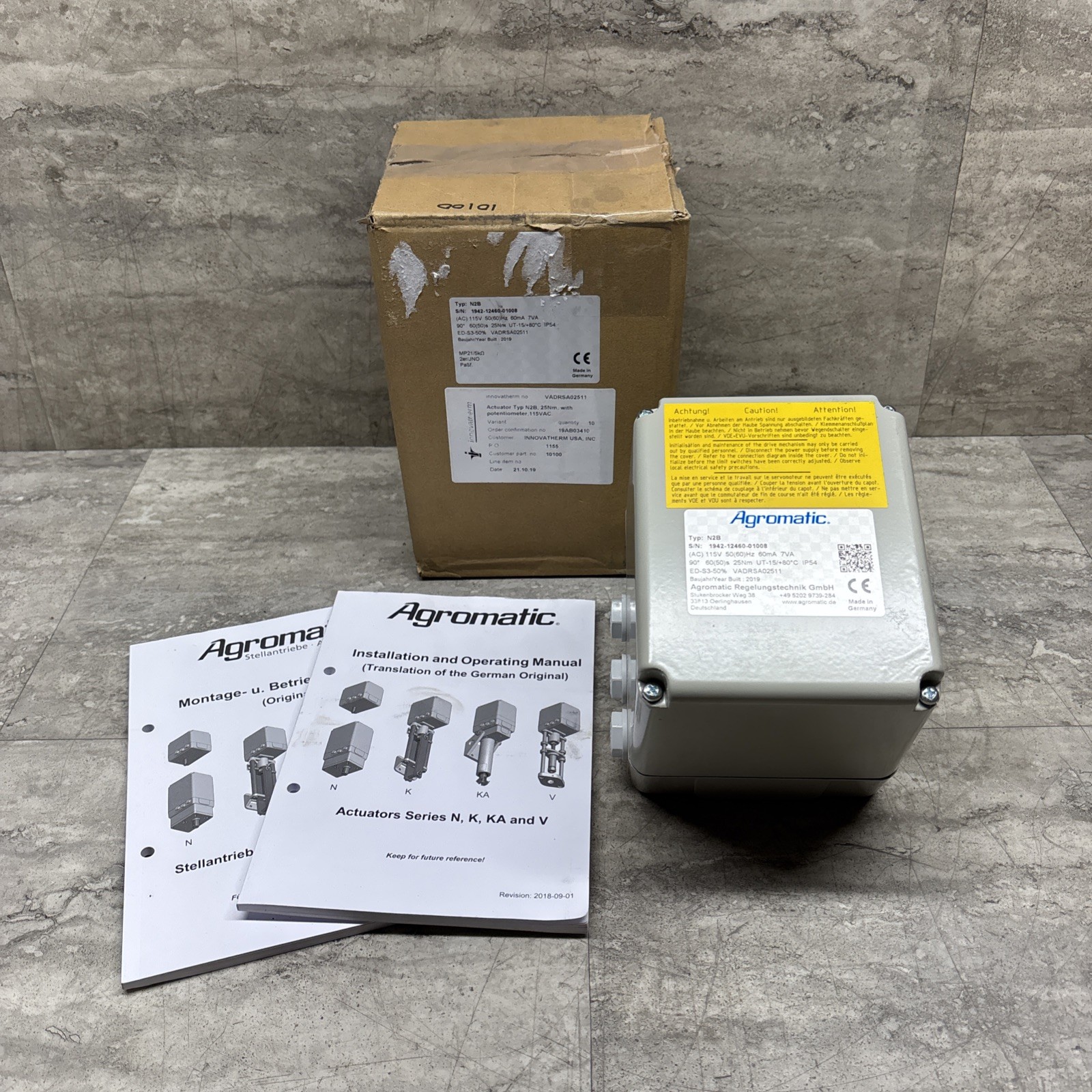 Agromatic Type N2B VADRSA02511 Electric Motor Drive Actuator 115VAC 90* 60s, New