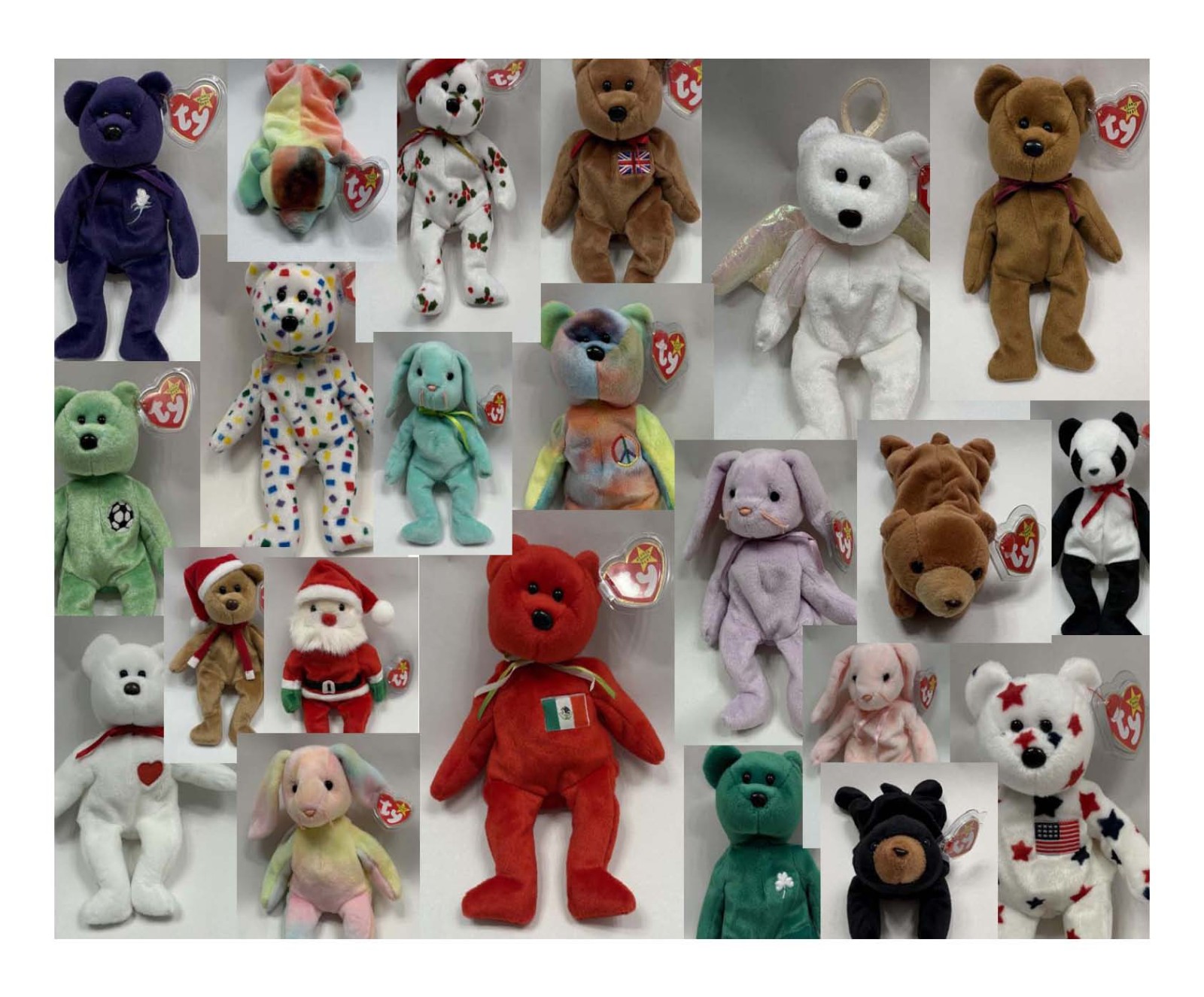 BEANIE BABIES - BEARS (TEDDY+ CUB), PRINCESS, ERIN, SANTA+ Tag Protected - New